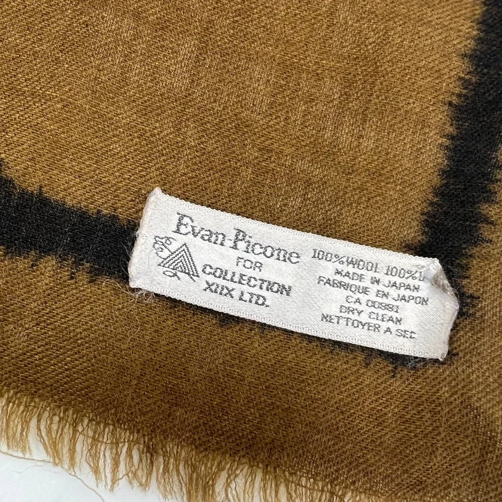 Evan Picone Vintage 100% Wool Stripe Square Scarf Brown Purple Made in Japan
